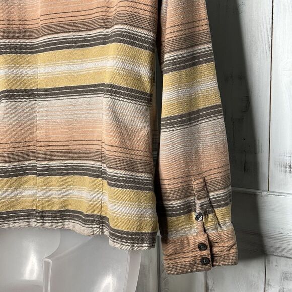 WOMENS PATAGONIA GRAY YELLOW ORANGE STRIPED LONG SLEEVE BUTTON FLANNEL SHIRT 2 - Picture 9 of 12